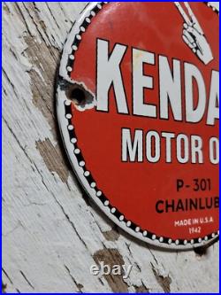 Vintage Kendall Porcelain Sign Old 6 Chainsaw Lube Car Truck Motor Oil 1942 Vintage Kendall Porcelain Sign Old 6 Chainsaw Lube Car Truck Motor Oil 1942