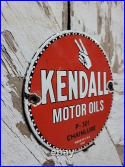 Vintage Kendall Porcelain Sign Old 6 Chainsaw Lube Car Truck Motor Oil 1942 Vintage Kendall Porcelain Sign Old 6 Chainsaw Lube Car Truck Motor Oil 1942