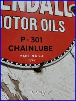 Vintage Kendall Porcelain Sign Old 6 Chainsaw Lube Car Truck Motor Oil 1942 Vintage Kendall Porcelain Sign Old 6 Chainsaw Lube Car Truck Motor Oil 1942