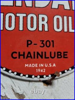 Vintage Kendall Porcelain Sign Old 6 Chainsaw Lube Car Truck Motor Oil 1942 Vintage Kendall Porcelain Sign Old 6 Chainsaw Lube Car Truck Motor Oil 1942