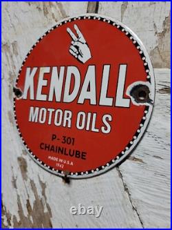 Vintage Kendall Porcelain Sign Old 6 Chainsaw Lube Car Truck Motor Oil 1942 Vintage Kendall Porcelain Sign Old 6 Chainsaw Lube Car Truck Motor Oil 1942