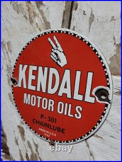 Vintage Kendall Porcelain Sign Old 6 Chainsaw Lube Car Truck Motor Oil 1942 Vintage Kendall Porcelain Sign Old 6 Chainsaw Lube Car Truck Motor Oil 1942