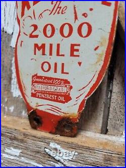 Vintage Kendall Porcelain Sign Old Tag Topper 2000 Mile Motor Oil Penzbest Hand