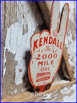 Vintage Kendall Porcelain Sign Old Tag Topper 2000 Mile Motor Oil Penzbest Hand