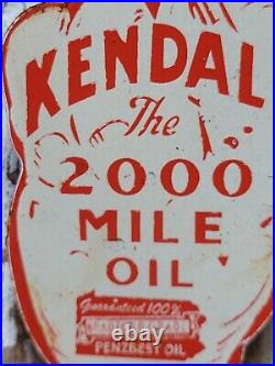 Vintage Kendall Porcelain Sign Old Tag Topper 2000 Mile Motor Oil Penzbest Hand