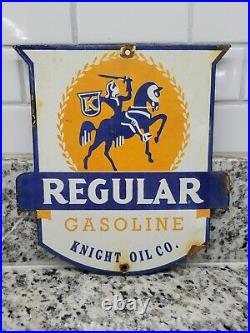 Vintage Knight Oil Porcelain Sign Gas Pump Plate Motor Oil Garage Horse Shield