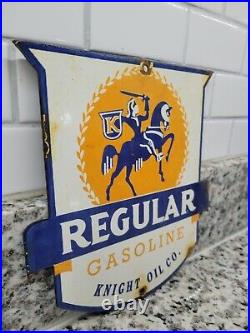 Vintage Knight Oil Porcelain Sign Gas Pump Plate Motor Oil Garage Horse Shield