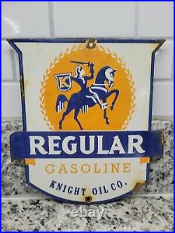 Vintage Knight Oil Porcelain Sign Gas Pump Plate Motor Oil Garage Horse Shield