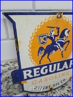 Vintage Knight Oil Porcelain Sign Gas Pump Plate Motor Oil Garage Horse Shield