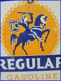 Vintage Knight Oil Porcelain Sign Gas Pump Plate Motor Oil Garage Horse Shield