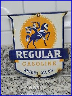 Vintage Knight Oil Porcelain Sign Gas Pump Plate Motor Oil Garage Horse Shield