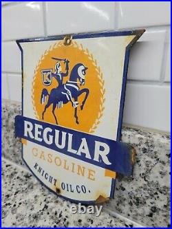 Vintage Knight Oil Porcelain Sign Gas Pump Plate Motor Oil Garage Horse Shield