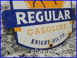 Vintage Knight Oil Porcelain Sign Gas Pump Plate Motor Oil Garage Horse Shield