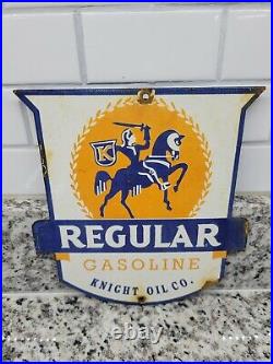 Vintage Knight Oil Porcelain Sign Gas Pump Plate Motor Oil Garage Horse Shield