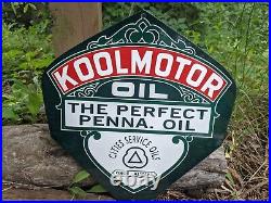 Vintage Koolmotor Motor Oil Pure Penn Porcelain Pump Sign 12 X 12