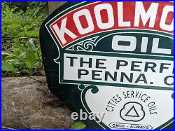 Vintage Koolmotor Motor Oil Pure Penn Porcelain Pump Sign 12 X 12