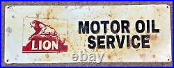 Vintage LION MOTOR OIL SERVICE Metal Sign 32 x 11-1/2 (735)