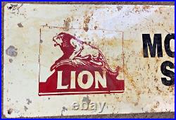 Vintage LION MOTOR OIL SERVICE Metal Sign 32 x 11-1/2 (735)