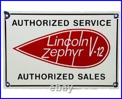 Vintage Lincoln Zephyr Porcelain Sign Dealership Motor Oil Sales Service V-12