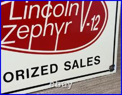 Vintage Lincoln Zephyr Porcelain Sign Dealership Motor Oil Sales Service V-12