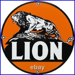 Vintage Lion Gasoline Porcelain Sign Gas Station Pump Plate Motor Oil