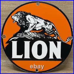 Vintage Lion Gasoline Porcelain Sign Gas Station Pump Plate Motor Oil