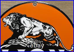 Vintage Lion Gasoline Porcelain Sign Gas Station Pump Plate Motor Oil