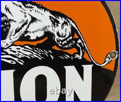 Vintage Lion Gasoline Porcelain Sign Gas Station Pump Plate Motor Oil