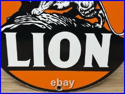 Vintage Lion Gasoline Porcelain Sign Gas Station Pump Plate Motor Oil
