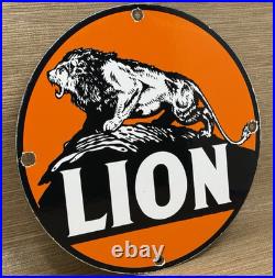 Vintage Lion Gasoline Porcelain Sign Gas Station Pump Plate Motor Oil