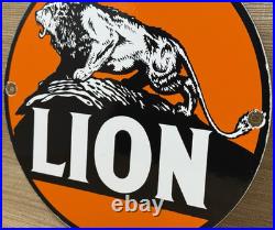 Vintage Lion Gasoline Porcelain Sign Gas Station Pump Plate Motor Oil