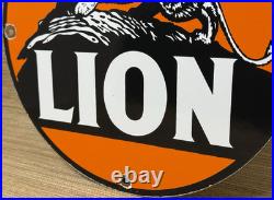 Vintage Lion Gasoline Porcelain Sign Gas Station Pump Plate Motor Oil
