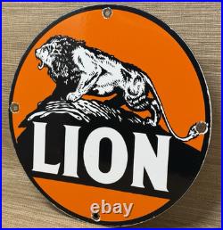Vintage Lion Gasoline Porcelain Sign Gas Station Pump Plate Motor Oil