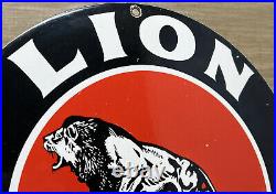 Vintage Lion Gasoline Porcelain Sign Motor Oil Gas Station Pump Plate Service