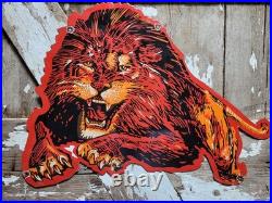 Vintage Lion Gasoline Porcelain Sign Old Motor Oil Midwest Gas Station Diecut