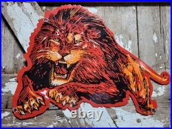 Vintage Lion Gasoline Porcelain Sign Old Motor Oil Midwest Gas Station Diecut