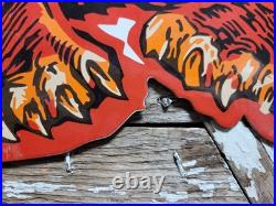 Vintage Lion Gasoline Porcelain Sign Old Motor Oil Midwest Gas Station Diecut