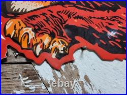 Vintage Lion Gasoline Porcelain Sign Old Motor Oil Midwest Gas Station Diecut