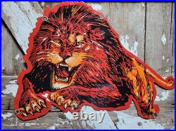 Vintage Lion Gasoline Porcelain Sign Old Motor Oil Midwest Gas Station Diecut