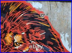 Vintage Lion Gasoline Porcelain Sign Old Motor Oil Midwest Gas Station Diecut