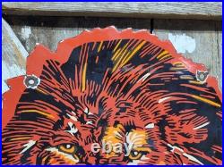 Vintage Lion Gasoline Porcelain Sign Old Motor Oil Midwest Gas Station Diecut