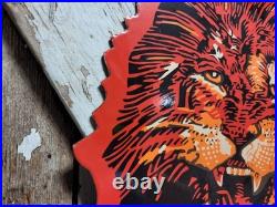 Vintage Lion Gasoline Porcelain Sign Old Motor Oil Midwest Gas Station Diecut