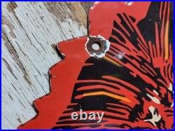 Vintage Lion Gasoline Porcelain Sign Old Motor Oil Midwest Gas Station Diecut