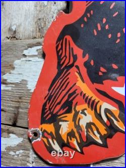 Vintage Lion Gasoline Porcelain Sign Old Motor Oil Midwest Gas Station Diecut