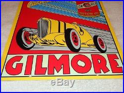 Vintage Lion Head Gilmore Motor Oil + Race Car 18 Porcelain Metal Gasoline Sign