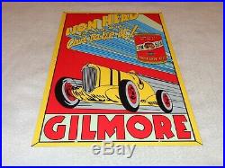 Vintage Lion Head Gilmore Motor Oil + Race Car 18 Porcelain Metal Gasoline Sign