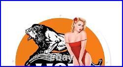 Vintage Lion Motor Oil Gas&oil Pump Service Pinup Girl Porcelain Enamel Sign