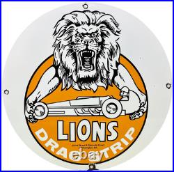 Vintage Lions Drag Strip Porcelain Sign Track Race Gas Station Motor Oil Pump Vintage Lions Drag Strip Porcelain Sign Track Race Gas Station Motor Oil Pump