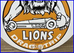 Vintage Lions Drag Strip Porcelain Sign Track Race Gas Station Motor Oil Pump Vintage Lions Drag Strip Porcelain Sign Track Race Gas Station Motor Oil Pump