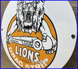 Vintage Lions Drag Strip Porcelain Sign Track Race Gas Station Motor Oil Pump Vintage Lions Drag Strip Porcelain Sign Track Race Gas Station Motor Oil Pump